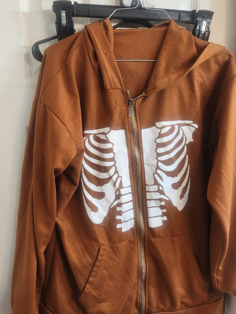 Zip-Up Hoodie with White Skeleton Print